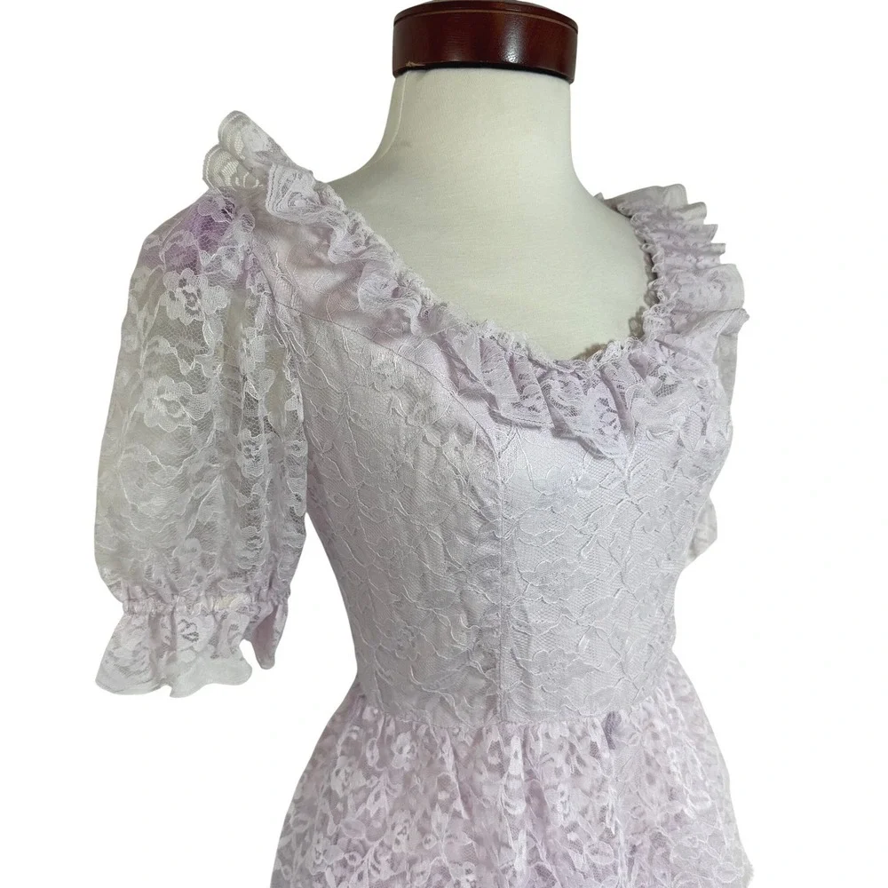Vintage ILGWU Pink Lace Prairie Dress Made USA Coquette Fairycore Cottage 5 - Picture 3 of 16